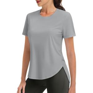 MAGCOMSEN Women Workout Tops Short Sleeve UPF 50+ Sun UV Shirt Quick Dry (Gray, L)