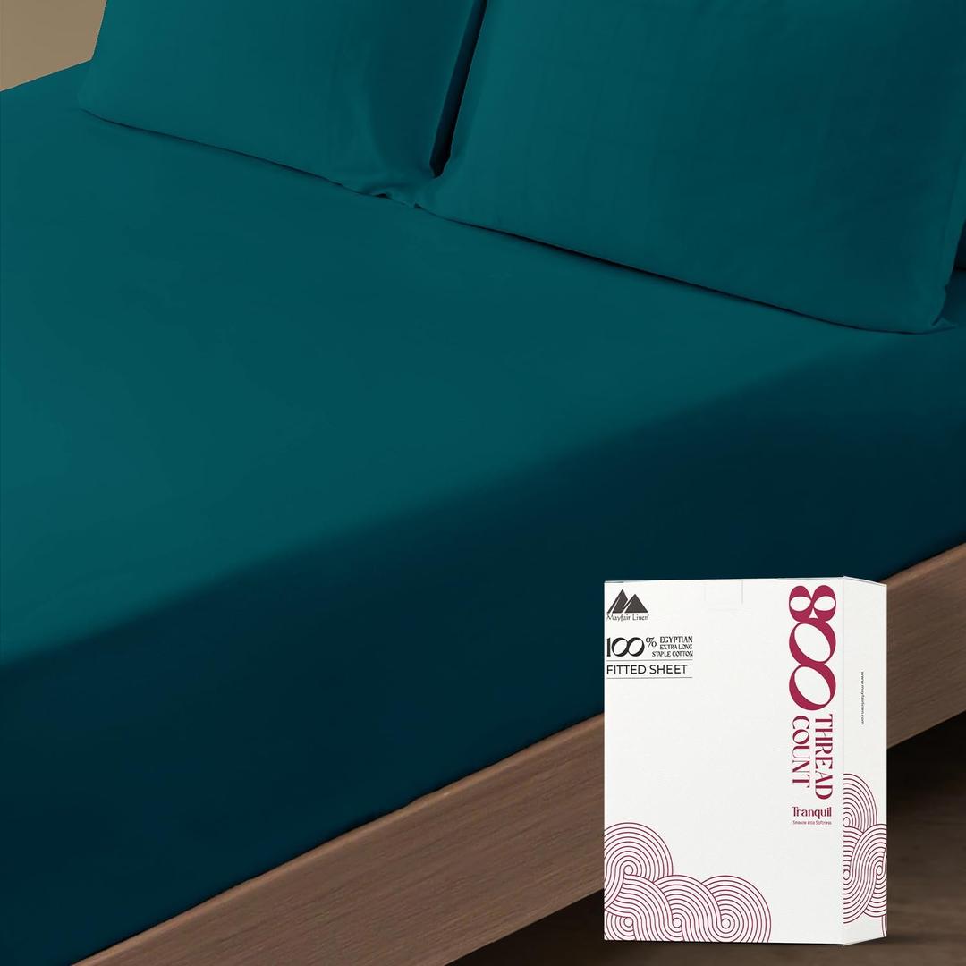 Mayfair Linen 100% Egyptian Cotton Cal King Fitted Sheet Only - Luxury 800 Thread Count California King Fitted Sheet, Soft, Cooling, Sateen Weave 16" Deep Pocket Bottom Sheets Fully Elasticized - Teal