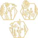 3 Pcs Gold Metal Flowers Wall Decor Minimalist Metal Flower Art Gold Floral Walls Hanging Decor for Living Room Bedroom Kitchen Bathroom Indoor Outdoor