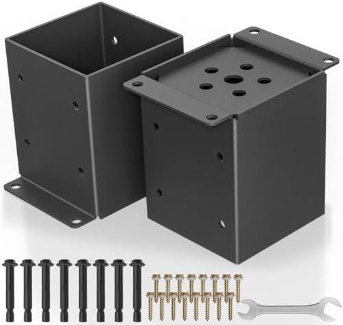 PGGP 2 PCS Metal 6×6 Post Base, Inner Size 5.6"x5.6" Heavy Duty Post Bracket with Anti-Corrosive Partition, Powder-Coated Post Anchor for Pavilion Deck Railing Support Deck Base Plate