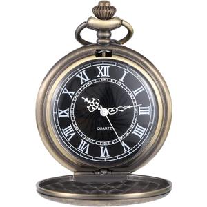 Men's Quartz Pocket Watch with Black Dial and Chain