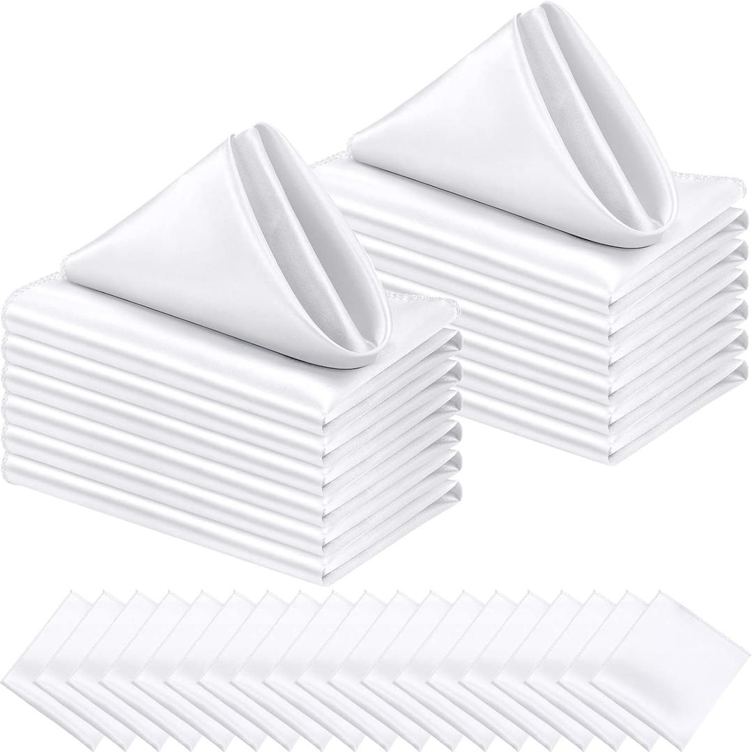 Tegeme 100 Pcs Satin Napkins Bulk 17 x 17 Inch Square Cloth Napkins Set Soft Silk, Hemmed Edges, Washable and Reusable for Party Wedding Dinner Banquet Restaurant Table Decorations(White)