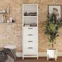 Luxe 4-Drawer/3 Adjustable Clothing Rod Closet Tower, Ivory Oak
