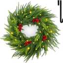 26 inch Large Norfolk Pine Wreath for Front Door with Lights, Artificial Norfolk Christmas PineWreath for Table Wall Window Indoor Outdoor Christmas Decoration