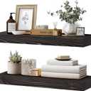 24x8x1.6 inch Floating Shelves Set of 2 Solid Wood Rustic Black Wall Mounted Shelf for Kitchen, Bathroom, Living Room
