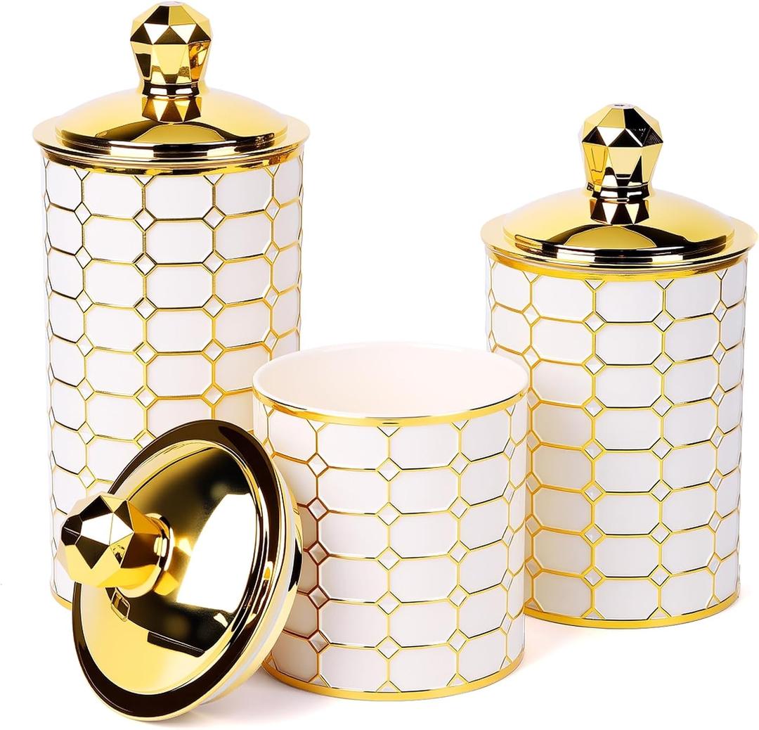 BigKing 3 Piece Plastic Canister Set for the Kitchen Counter - Sugar and Flour Containers with Airtight Lids for Countertops, Coffee and Tea Storage, Farmhouse Decor (Half Circle Lid)