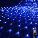 WATERGLIDE Outdoor Christmas Net Lights, 12FT x 5FT 360 LED Mesh String Light with 8 Lighting Modes, Connectable Waterproof Lights for Garden Tree Bushes, Holiday Wedding Party Decorations, Blue