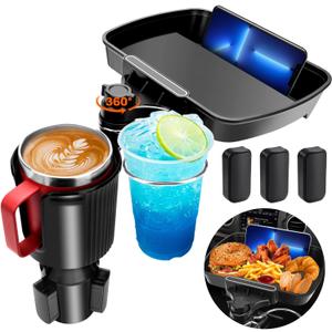 Cup Holder Tray for Car, 360 Rotating Car Tray, Car Food Table Tray for Eating with Solid Base & Phone Slot, Car Cup Holder Expander for Road Trip Essentials for Adults, ATCT-8