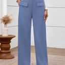 BTFBM Women's Pants 2025 Fall Elastic High Waisted Trousers Stretchy Comfy Lounge Palazzo Pant Wide Leg Sweatpants (Blue, M)