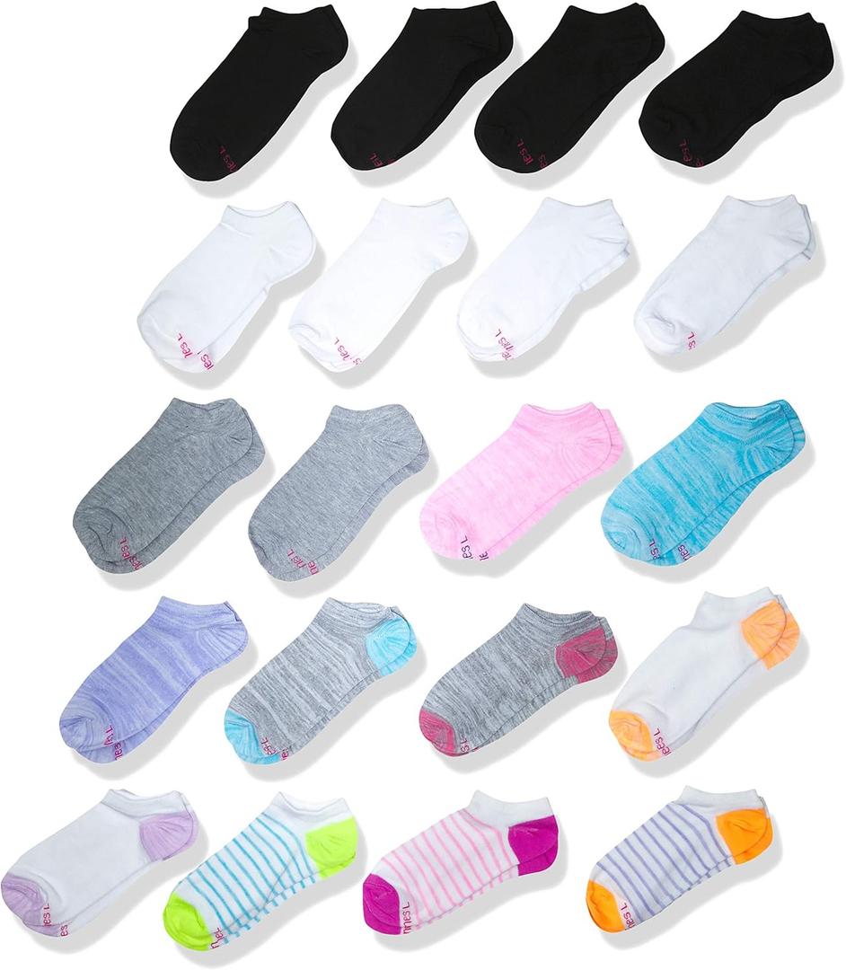 Hanes Girls' No Show Socks Super Value 20-Pair Packs (Small, Assorted Fashion)