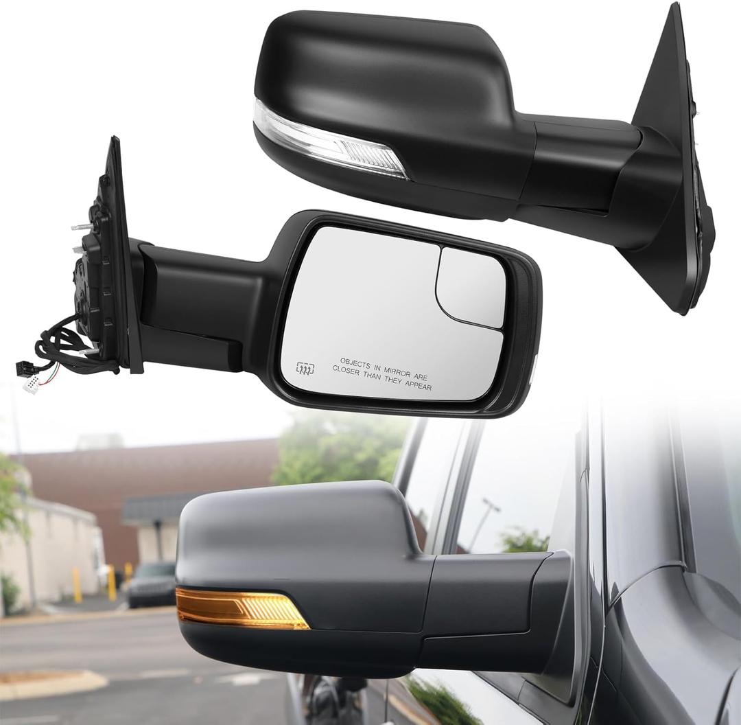 Right Passenger Side Mirror Compatible with Ram 1500 2019 2020 2021 2022 2023 2024 2025,W/Heated/Power Folding/Power Glass/Puddle Light/Signal Light(10pins)