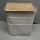 4 Packs Storage Bins with Bamboo Lids - Plastic Storage Containers with Lids Stackable Storage Box Storages Baskets for Organizing Desktop Closet Playroom Classroom Office, White