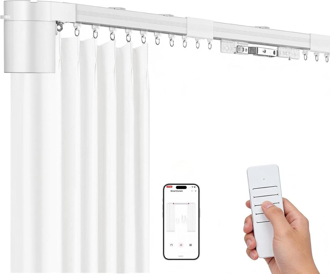 Smart Electric Curtain Track, 177" Motorized Curtain Rail with APP & Remote Control, Ultra Quiet Automatic Smart Home Curtain System for Living Room Bedroom, Fixed-Length Design for Smoother Operation