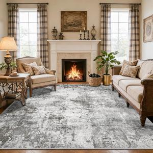 5×7 Washable Area Rug - Modern Abstract Distressed Vintage Carpet with Non-Slip Backing, Stain Resistant & Non-Shedding for Living Room Bedroom, Dining Table, Home Office, Gray