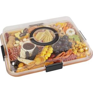 Renmxj Charcuterie Board with Clear Lid, Travel Portable Cheese Board Charcuterie Boxes Cutting Boards for Kitchen, House Warming Gifts New Home, Gifts for Women (4 Compartments Black)