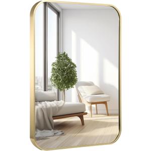 30x36 Inch Bathroom Mirror for Wall,Gold Framed Rectangle Mirror with Rounded Corner,Aluminum Alloy Framed Brushed Wall Mirror for Bedroom or Living Room,Vertical or Horizontal