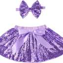 Cilucu Baby Girls Skirts Sparkly Sequin Kids Birthday Party Skirts Girls Princess Mini Skirts (Purple)