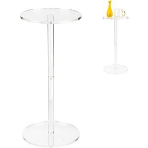 Acrylic Drink End Table, Clear Drink Table for Small Spaces with Anti-Slip Pads, 9.8" Round Modern Side Coffee Table for Living Room/Bedroom/Bathroom/Office/Outdoor/Business (Acrylic, Clear)