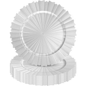 Silver Charger Plates Bulk 10Pcs - 13" Elegant Silver Chargers for Dinner Plates, Wedding & Event Decorative Charger Plates SetFluted Edge