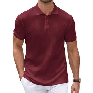 LIFROWI Mens Polo Shirts Short Sleeve V Neck T Shirts Golf Shirts Button Up Shirts Collared Cotton Summer Shirt(S,6-Burgundy) (Red, S)