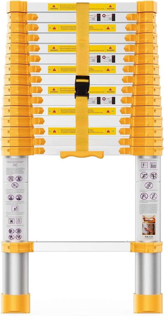 Telescoping Ladder, 15.5FT Aluminum Collapsible Ladder w/Non-Slip Feet, Telescopic Ladders Heavy Duty Ladder for Household, Outdoor Work 330 lbs Load