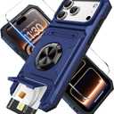 for iPhone 17 Pro Wallet Case with Card Holder + 1 Screen Protector, (2 Cards) & 360Ring Kickstand Military Grade Drop Shockproof Rugged Case for iPhone 17 Pro 6.3"(Blue)