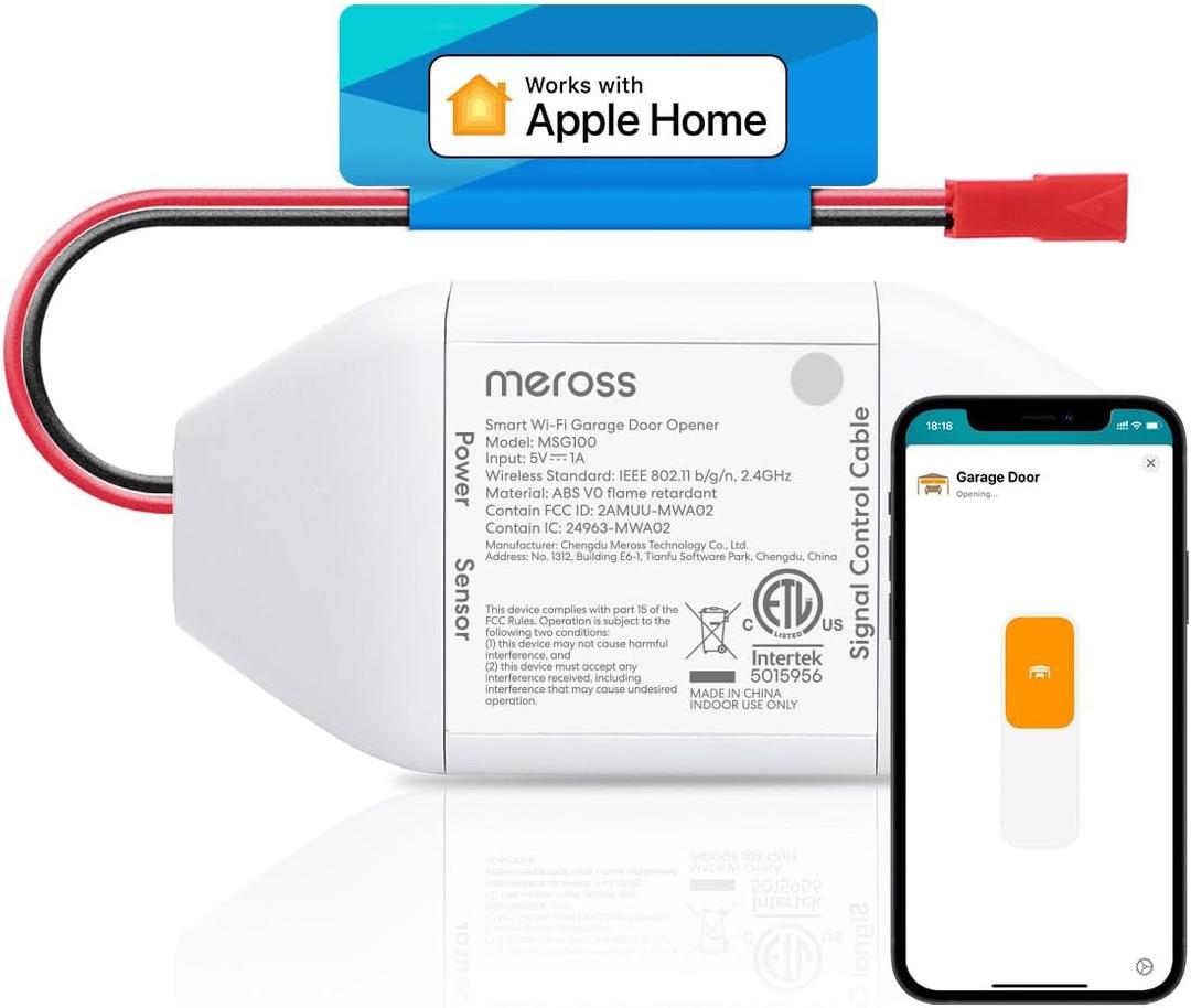 meross Smart Garage Door Opener Remote, Compatible with Apple HomeKit, Amazon Alexa, Google Assistant, SmartThings, Siri, CarPlay and Android, Universal WiFi Garage Controller, No Hub Required