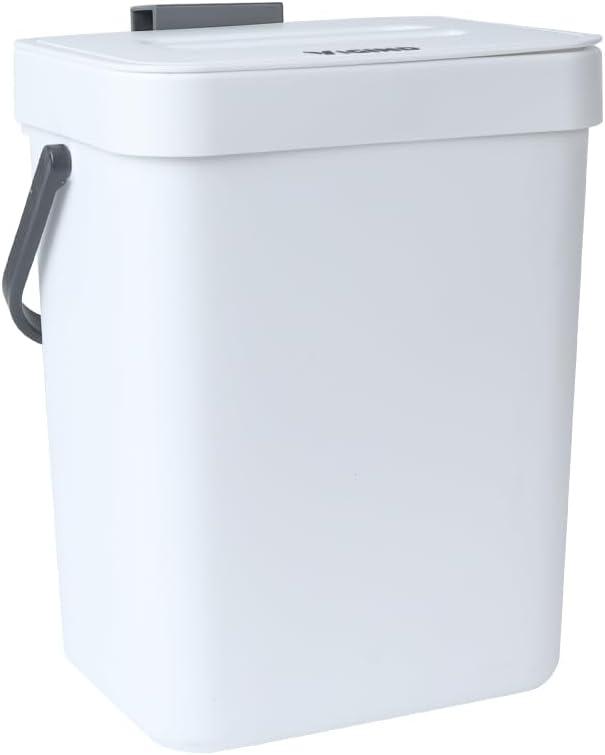 Hanging Small Trash Can with Lid Under Sink for Kitchen, 5 L/ 1.3 Gallons Plastic Waste Basket,Food Waste Bin,Kitchen Compost Bin for Counter Top,Bathroom/Office (White)