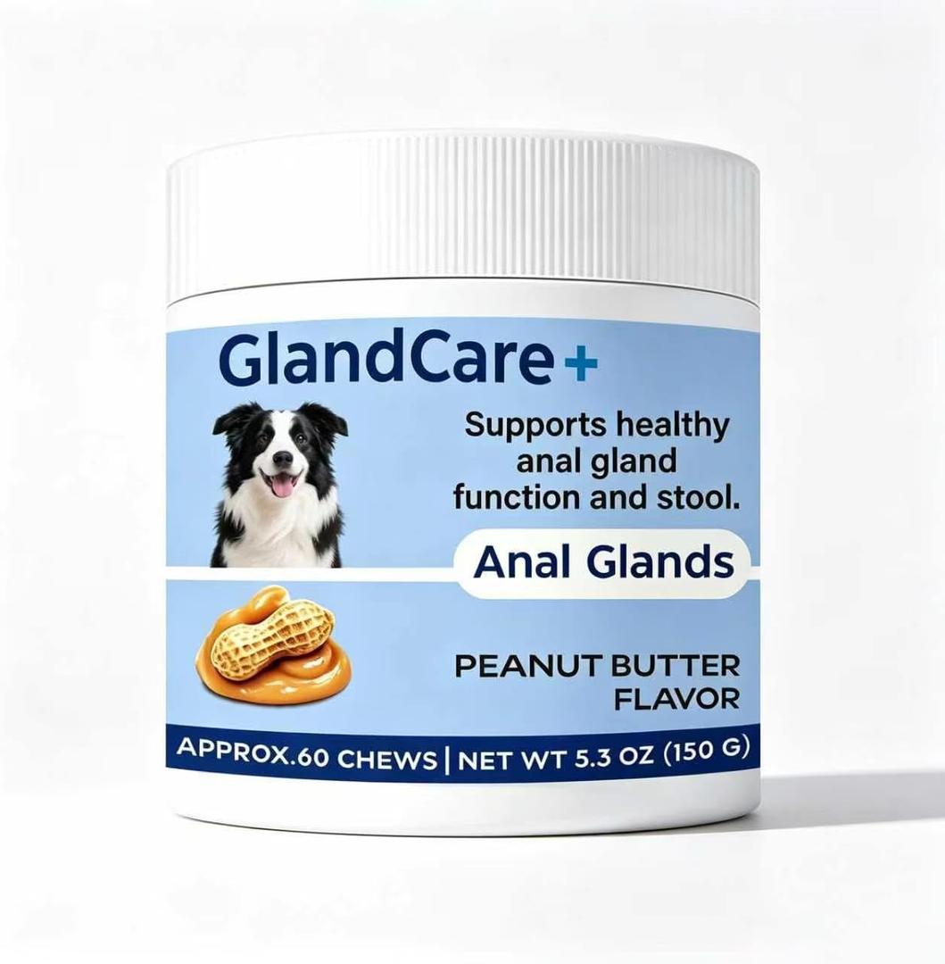 GlandCare Plus Anal Gland Chews for Dogs - Pumpkin Seed, Psyllium Husk & Probiotics - Peanut Butter Flavor - Relieves Scooting & Odor - Digestive Health & Stool Support Supplement - 60 Count