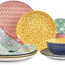 Selamica Ceramic Dinnerware Sets, 12-Pieces Plates and Bowls Sets, Scratch Resistant Dishes set for 4, Dishwasher & Microwave Safe, Assorted Colors