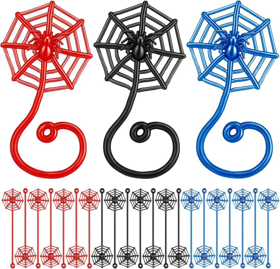 30 Pcs Sticky Spider Web Party Favors Bulk Easter Basket Stuffers Egg Fillers Goodie Bag Stuffers for Classroom Prizes Birthday Party Supplies (Red Blue and Black)