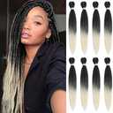 Beyond Beauty Braiding Hair pre stretched, Braids Synthetic Fiber Ombre Yaki Texture, Natural Easy Twist Braids Crochet Hair Hot Water Setting Hair Extensions, Pack of 7