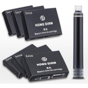 Asvine Fountain Pen Ink Cartridges Black Color, Set of 30 Refill Ink Cartridges, 3.4 mm Bore Diameter
