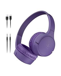 Belkin SoundForm Mini - Wireless Bluetooth Headphones for Kids with 30H Battery Life, 85dB Safe Volume Limit, Built-in Microphone - Kids On-Ear Earphones for iPhone, iPad, & More - Purple