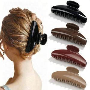 4Pcs Large Claw Hair Clips for Women, 4-Inch Durable Hair Claw Clips Smooth & Easy to Wear|No Snagging & a Secure Grip, Fashion Hair Accessories for Thin & Medium Thick Hair(Black Red Brown Coffee)