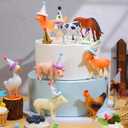 Colingmill 18 Pcs Farm Animal Birthday Party Decorations Mini Birthday Hat Animal Figure Model Cake Toppers with Mini Hat for Birthday Party, Animals Themed Party