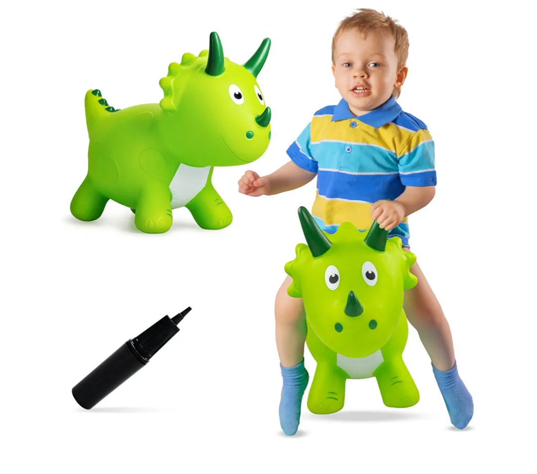 Dinosaur Bouncy Animal for Toddlers 3+, Ride On Dinosaur Hopper Toys for 3+ Year Old Girl Boy Kid First Birthday Gift, Outdoor Indoor Triceratops Hopping Horse Bouncer (Pump Included)