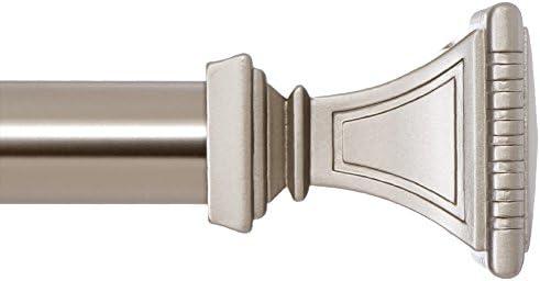 Ivilon Decorative Window Curtain Rod - Carved Square Finials, 1 1/8 in Rod, 72 to 144 in. Satin Nickel