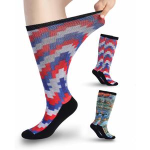 Diabetic Socks for Women & Men Extra Wide, Over The Calf Non Binding Lymphedema Neuropathy Swollen Feet for Women Men (Large, F-digital & Adventure-2pairs)