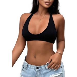 SOLY HUX Women's Sleeveless Micro Crop Tops Backless Scoop Neck Tight Fitted Sexy Tank Tops (Black, S)