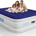 Sebor Air Mattress Queen with Built-in Pump 18", Comfortable Self-Inflating Air Mattress with High-Speed Pump, Durable Blow Up Mattress Queen with Storage Bag for Guests, Camping, Travel (Blue White)