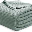 Bedsure 100% Cotton Blanket King Size for Bed - Breathable and Soft, Waffle Weave Blanket for Summer Spring, Sage Green, 104x90 inches (King (104" x 90"), 03 - Sage Green)