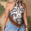 Women's Plus Size Paisley Halter Top Sleeveless Boho Camisole Tops Casual Vacation Blouses (XL)
