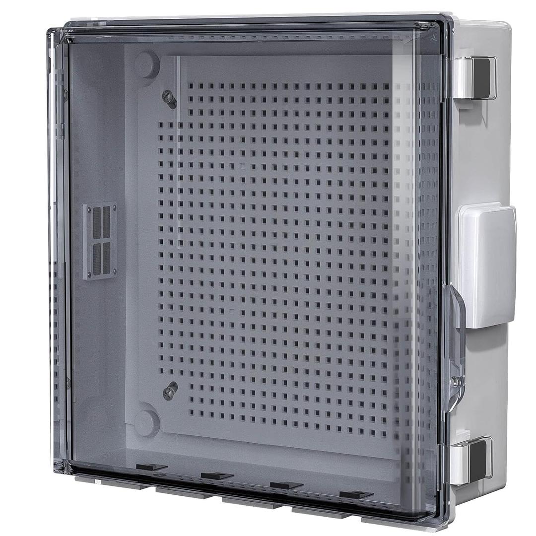 ABS Electrical Junction Box, Ventilated Design, Cable Grommets, IP65 Waterproof Enclosure, Indoor/Outdoor Use with Mounting Panel.. (Clear Cover, 13"x13"x5.1")