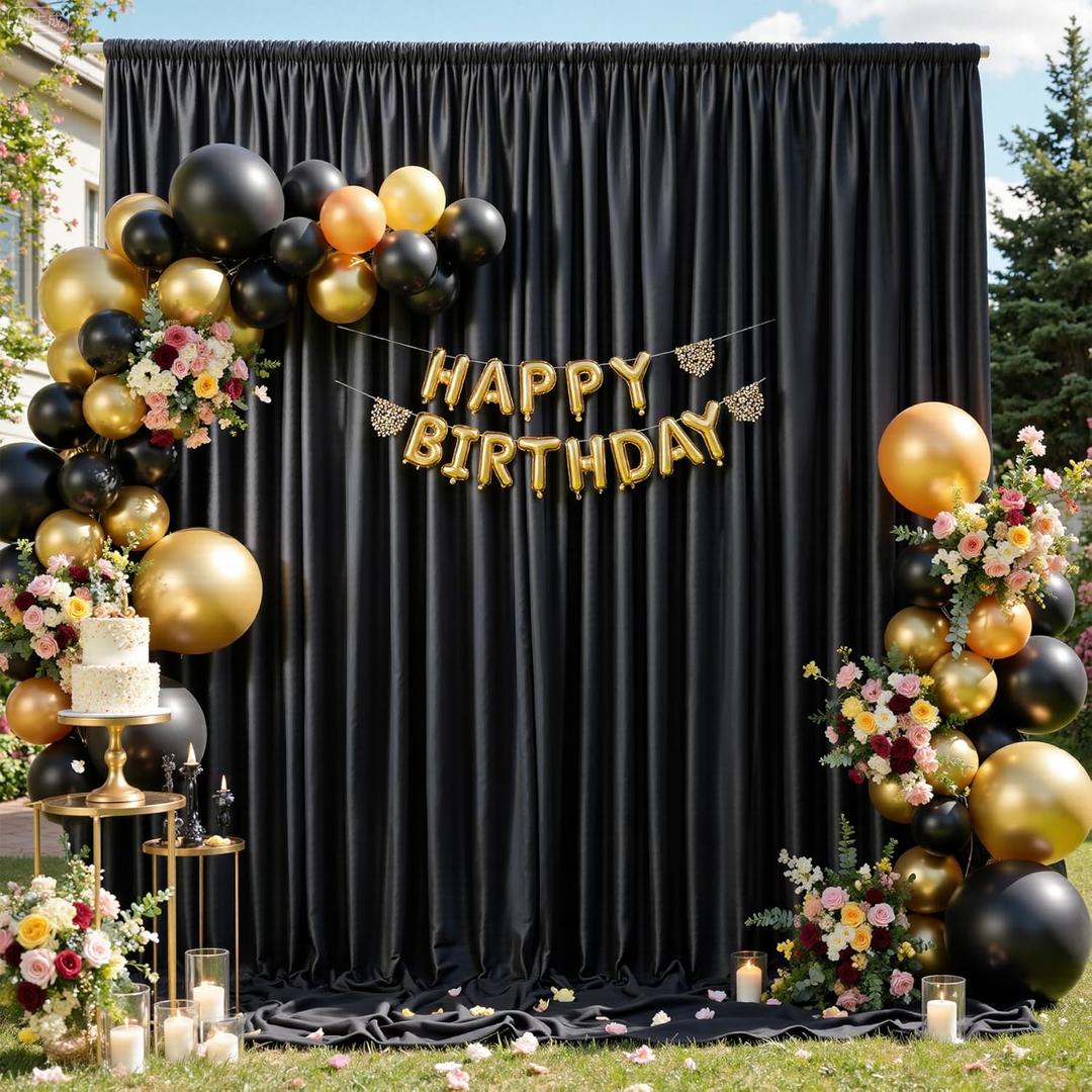 10x10FT Black Backdrop Curtains for Party, 2 Panels 5x10FT Thick Polyester Backdrop Drapes, Wrinkle Resistant Photography Background Drapes for Wedding Birthday Home Decoration
