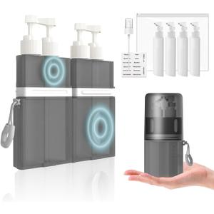 TechoEcho 4 in 1 Travel Toiletry Containers, TSA Approved Refillable Travel Size Toiletries Bottles Set with Suction Cup for Smooth Walls - for Shampoo, Conditioner, Body Wash, Lotion (Grey)