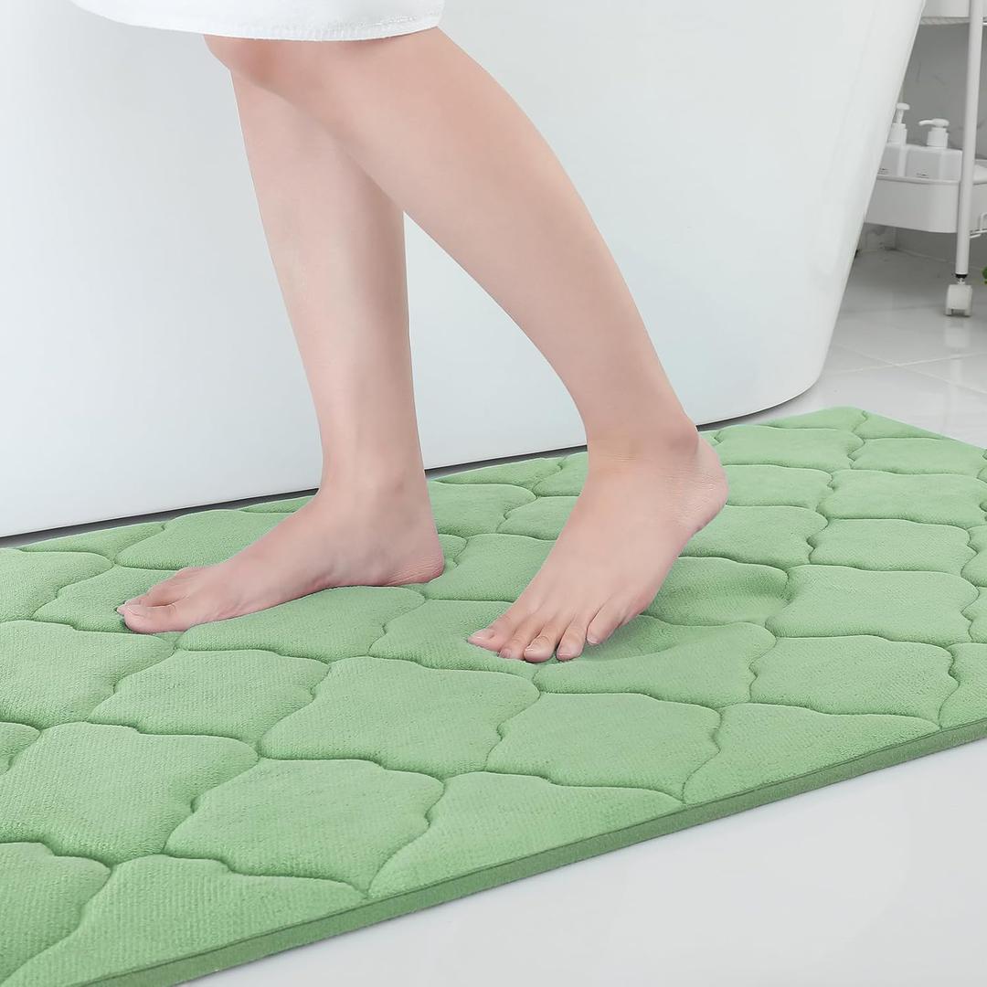 OLANLY Memory Foam Bath Mat Rug 30x20, Soft and Absorbent Bathroom Rugs, Non-Slip, Comfortable, Machine Washable Bath Carpet for Bathroom Floor, Tub, Shower and Home Decor Accessories, Sage Green