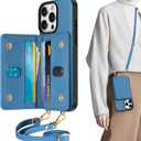 TUCCH Crossbody Case Wallet for iPhone 16 Pro, [Detachable Adjustable Lanyard] PU Leather Magnetic Closure Folio RFID Blocking [6 Card Slots], Protective Phone Cover for iPhone 16 Pro 6.3", Lake Blue