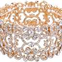EVER FAITH Women's Austrian Crystal Bride Heart Art Deco Elastic Stretch Bracelet Clear (Clear Gold-Tone), Item Display Length: 6.7 Inches