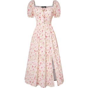 Scarlet Darkness Cottagecore Dress for Women Split Long Dress Milkmaid Corset Dresses, Size: M
